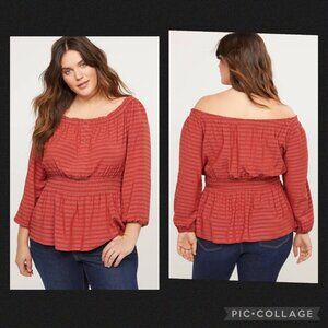 Lane Bryant Womens 18 / 20 Plus Size Off The Shoulder Top Elastic Waist Sleeves